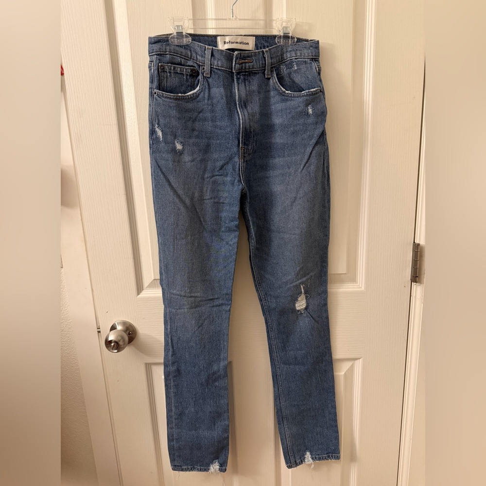 Reformation - Women’s Blue Straight Jeans with Light Distressing